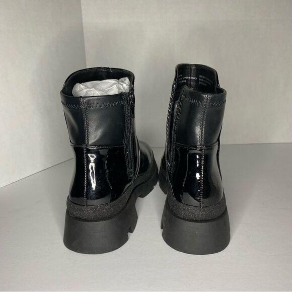 Steve Madden Boots Girls Trap Black Patent Leather Side Zip Glitter Chunky 4 - Picture 9 of 12
